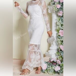 Elly Bazar White Lace Long Sleeve Dress